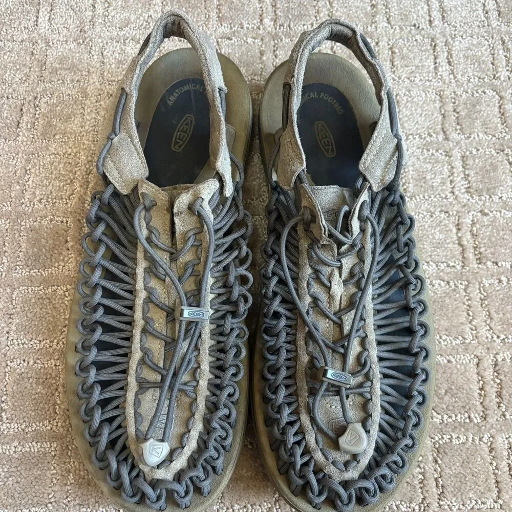 Keen Uneek Sandals Mens 11 Gray Bungee Cord Hike Slip In Outdoor Adjustable